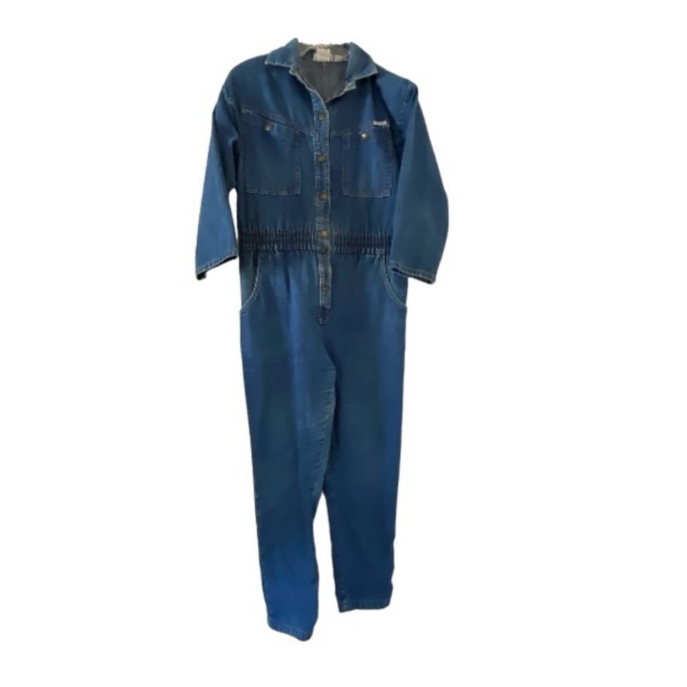 Blue denim 3/4 short sleeve vintage zipper front jumpsuit size small by Dreams - Picture 3 of 9